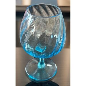 Vintage Aqua Blue Glass Brandy Snifter Optic Swirl Empoli Style Large MCM 8.5" T
